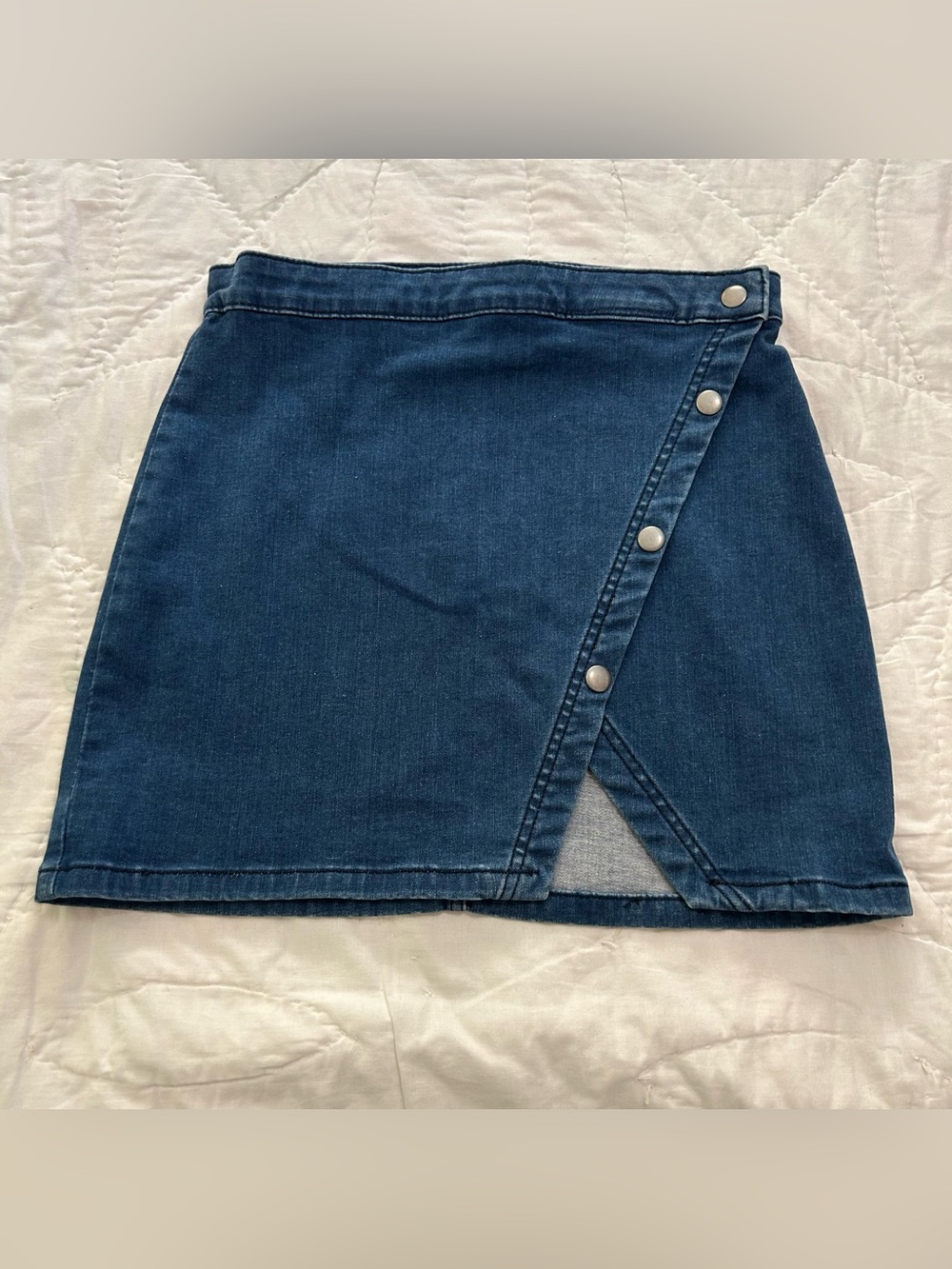 Free People mini wrap skirt with button detail, blue, size 6